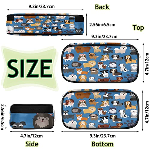 Image of Pardick Dog Big Capacity Pencil Pen Case Doodle Dog Large Pencil Pouch with Zipper Compartments Pencil Bag for Boys Girls Adults Student Office School Supplies
