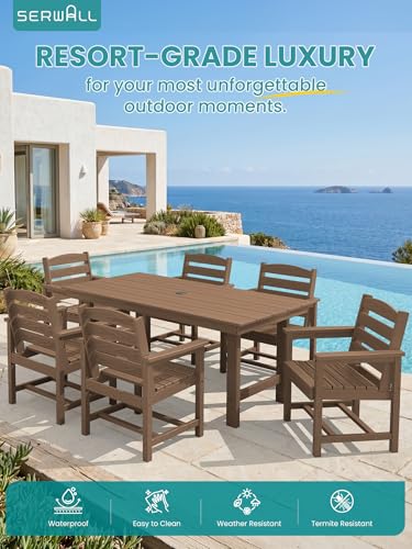 Image of SERWALL Outdoor HDPE Armless Dining Chairs Set of 2,All-Weather Use,Brown