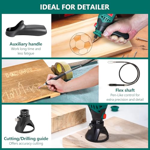 HYCHIKA 180W Rotary Tool, Variable Speed Rotary Tool Kit with Flex Shaft, 173pcs Accessories Kit & 8000-35000RPM Multi-Tool, Perfect for Cutting, Detail Sanding, Engraving, Wood Carving, and Polishing - image 5