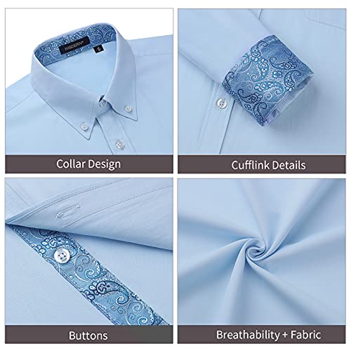 Image of HISDERN Mens Dress Shirts Long Sleeve Button Down Casual Shirts for Men Inner Contrast Formal Business Tuxedo Wedding Shirt