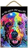SJT ENTERPRISES, INC. Golden Retriever - All You Need is Love and a Dog 7" x 10.5" Wood Plaque Sign