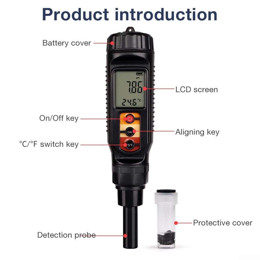 Medidor de pH para masa, suelo y agua, termómetro de medición rápida preciso con pantalla LCD