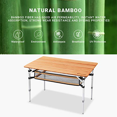 KingCamp 4 Folds Bamboo Camping Table, Folding Table Aluminium Frame 2–6 People - Image 7