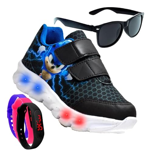 Tenis De Led Masculino Sonic Calce Facil Infantil Meninos Estilo Original + Brindes Cor:Bege;Tamanho