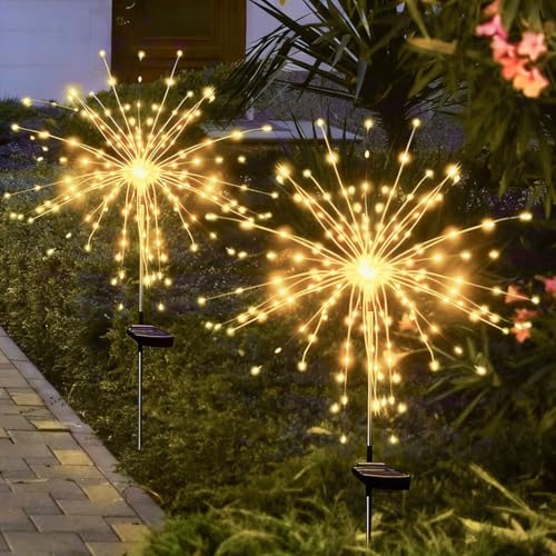 RONSXY 2 Pcs Luces Solares con 120 LEDs para Exterior, 2 Modos de Luces con Forma de Fuegos Artificiales, Luces Solares...