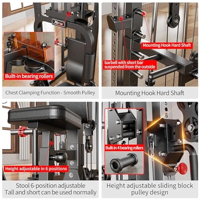 Smith Machine£¬Multi-Function Squat Rack Power Cage with Cable Crossover System,with Optional Weight Bench, Olympic Barbell Weight Set, for Home Gym