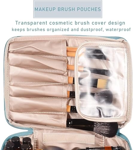 Image of AEWIN Large Waterproof Travel Makeup Bag for Women | 2-in-1 Cosmetic Organizer with Brush Slots & Detachable Pouch | Portable Toiletry Bag with Handle | Durable Scratch-Resistant Fabric for Travel