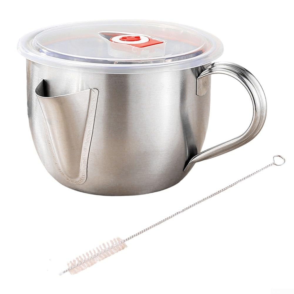 Stainless Steel Gravy Separator with 1000ml Capacity, Oil Filter for Soup and Broth, Fat Skimmer for Healthy Cooking, Kitchen Strainer Tool(bowl+)