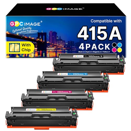 GPC Image 415A Toner Cartridges With Chip for HP 415A 415X W2030A Compatible for Color Laserjet Pro MFP M479fdw M479fdn M479fnw M479dw M479 M454dn M454dw (Black Cyan Yellow Magenta 4-Pack)
