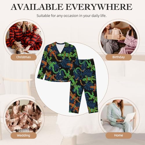 Image of Women'S Long Sleeve Pajama Set Soft Loungewear Button-Down Top & Elastic Waist Pants S- 2XL