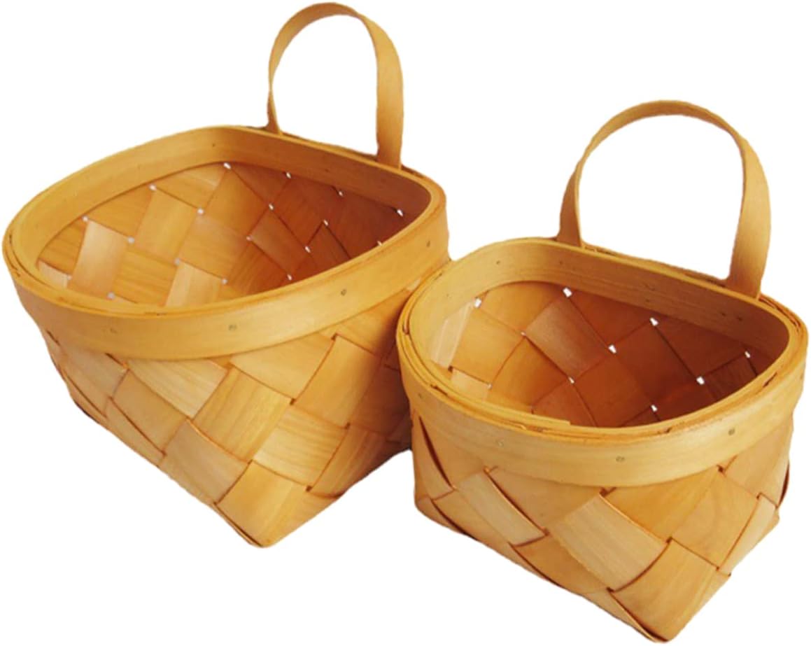 2pcs Small Woven Wall Hanging Baskets for Fruits and Vegetables Decorative Storage Baskets for Flowers and Kitchen Organization Rustic Farmhouse Style