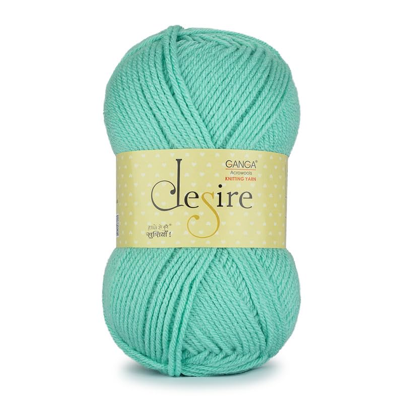 Image of Ganga Acrowools Acrylic Desire Hand Knitting and Crochet Yarn. Pack of 1 Ball - 100Gms. Shade No - DSR026, Medium Turquoise