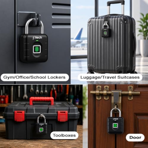 Image of IFITech Smart Fingerprint Padlock | Biometric Padlock | Keyless Lock | Stores Up to 20 Fingerprints | Fingerprint Lock for Gym Locker, Cabinet, Drawer, Luggage & Personal Spaces | Black, Made In India