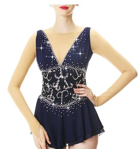 Nnnnydjy Artistic Skating Performance Costumes Girls' Gymnastics Leotards Women's Figure Ice Skating Competition Dress,Blue,12_15Years