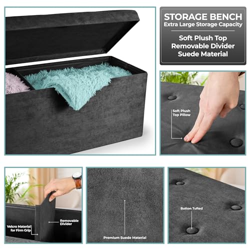 Sorbus Collapsible Storage Ottoman Bench (Black, Large (15” x 43” x 15”)) - image 6