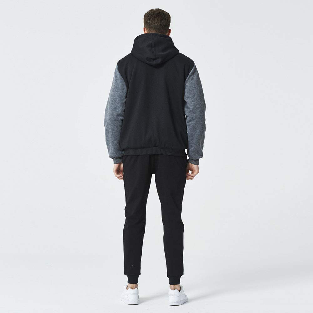 Męska polarowa bluza z kapturem, zapinana na zamek, zimowa wyściełana kurtka z kapturem, patchworkowa, bluza z kapturem, gruba, ciepła, oversize, płaszcz, Czarny szary, M