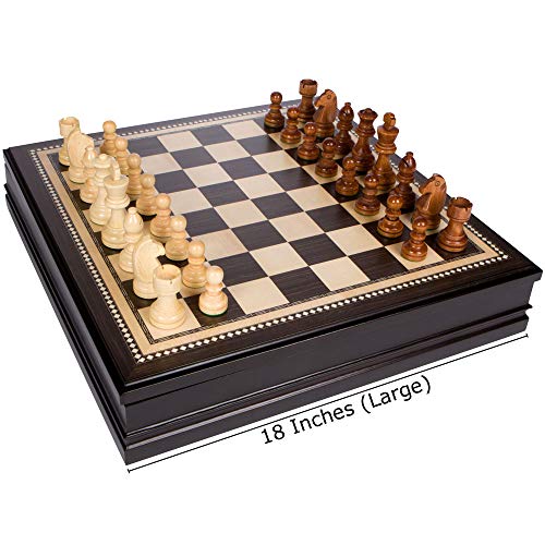 Kavi Inlaid Wood Chess Board Game with Weighted Wooden Pieces, Large 18 x 18 Inch Set - Thumbnail 2