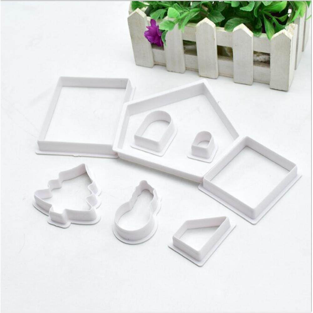 Hotaden 8pcs Plastic Cookie Cutter Set 3d Christmas Gingerbread House Mould Biscuit Mold Pastry Cake Stamp Baking Tools