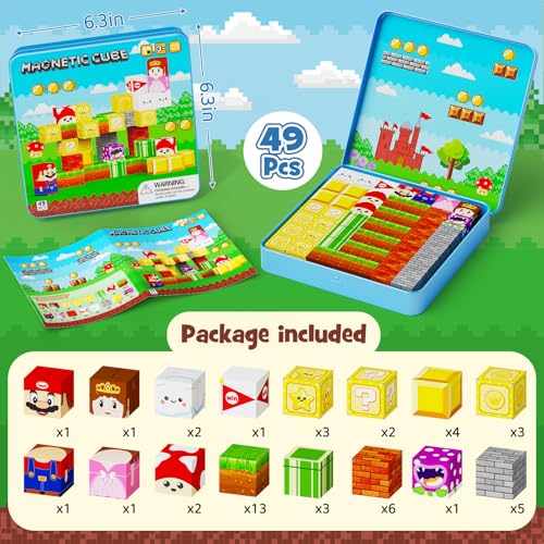 Image of Mini Magnetic Blocks Travel Set: 49pcs Portable with Iron Storage Box | STEM Magnet Cubes Toy Building,45+ Mins Quiet Play for Car, Road Trip & Airplane, Ages 3-8 Kids
