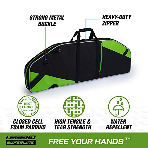 Legend Superline Soft Bow Case For Compound Bow - Archery Bow Case With Backpack, Shoulder Straps, Padded Storage Pockets, Cam Protector, Arrow Tube Holder - Travel Bag For Archery Gear - 44" Interior #TOP5