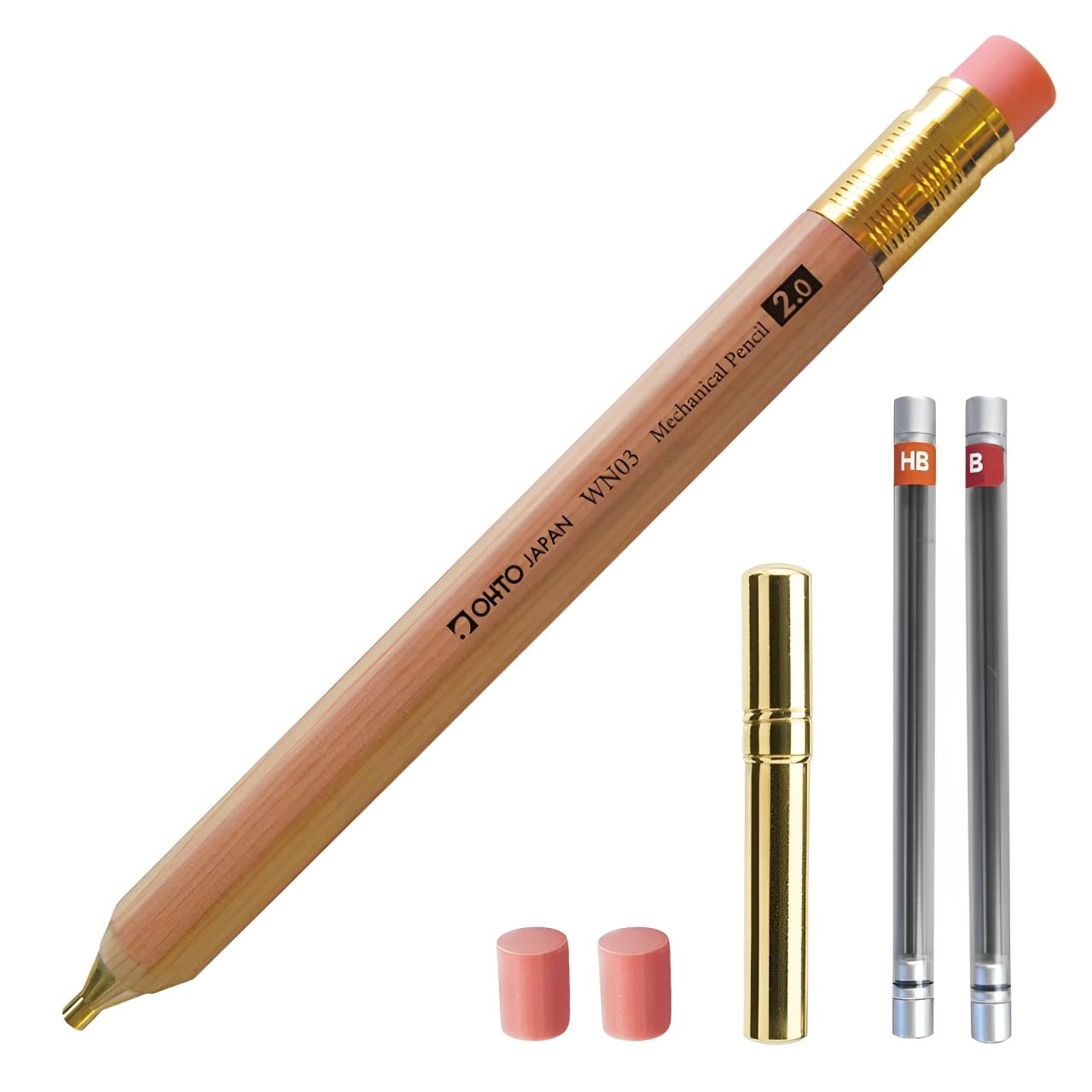 その他 2 SET ANTIQUE PROPELLING PENCILS WN03 Wooden Mechanical Pencil Set, 2.0mm Extra Bold, Thick Barrel