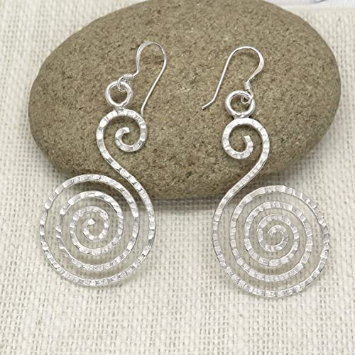 Sterling Silver Handmade Hammered Shinny White Spiral Earrings Silver S-Shape Spirals2