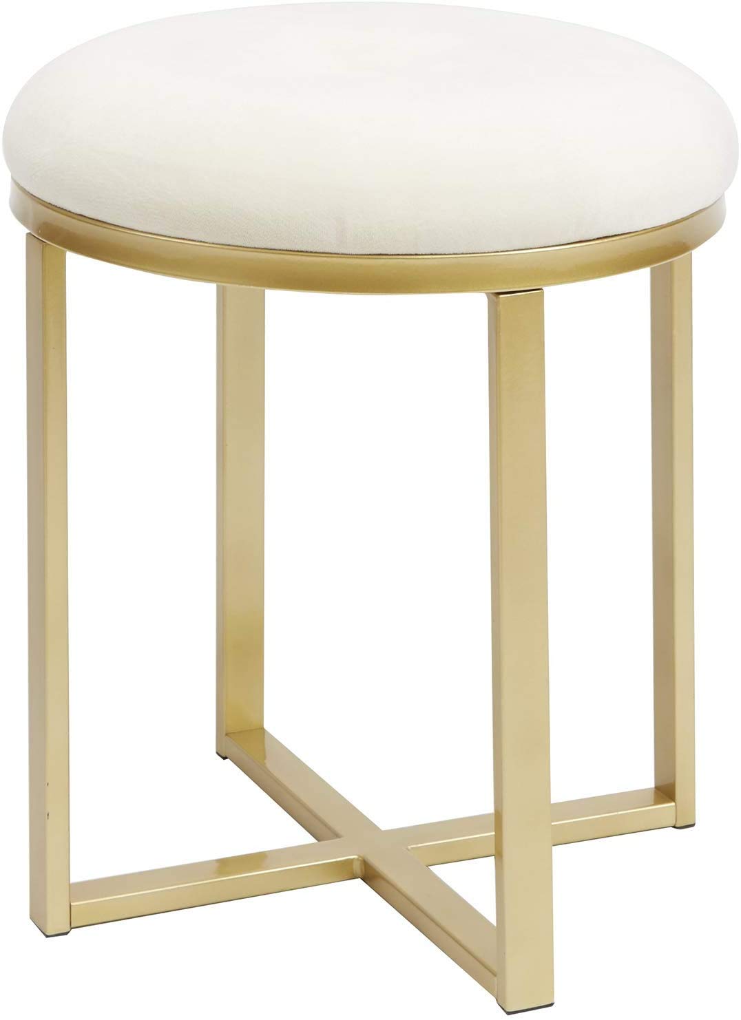 INDIAN DECOR. 45982 Vanity Bench, Gray Linen and Gold Metal Dressing Table Stool, Bench, Make up Bench, Bedroom Bench, Make Table Bench