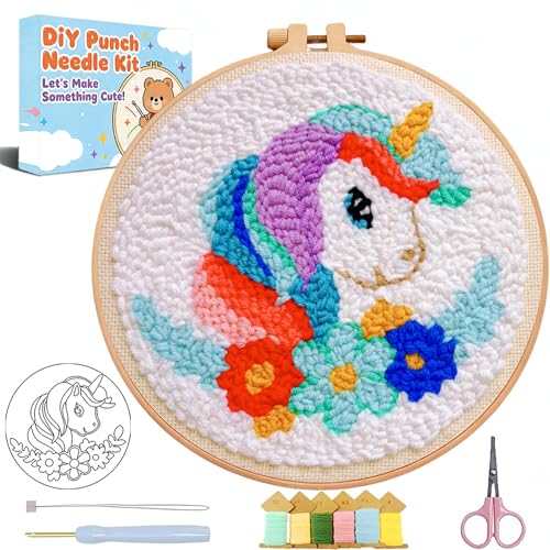 Image of Punch Needle Kit for Beginners Adults-Rainbow Horse,with Video Tutorial