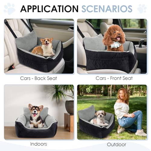 Otauoaea Hundesitz Auto Kleine Hunde bis 12 kg | Stabile Hunde Autositz mit 2 Sicherheitsgurten | Rutschfester Autositz Hund mit Abwaschbarer Sitzauflage | Weicher Hundeautositz Hundekorb Hundebett