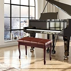 GOPLUS Banc de Piano Double en Bois Massif Robuste avec Siège Rembourré en Cuir PU, Tabouret Piano 2 Places avec Compartiment de Rangement, Charge Max 180KG (Marron, Pied Incurvé,Bande) - Les Beatles, Paul McCartney, John Lennon, RIngo Starr, George Harrison GOPLUS Banc de Piano Double en Bois Massif Robuste avec Siège Rembourré en Cuir PU, Tabouret Piano 2 Places avec Compartiment de Rangement, Charge Max 180KG (Marron, Pied Incurvé,Bande) – Image 2