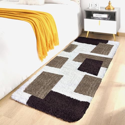 Image of Carpet for Hallway, Kitchen, and Modern InteriorsCarpetCozy Shag Runner for Living Room, Bedroom & Office Decor ETC Size 1.5x4 feet, Patten-Solid Brown Box