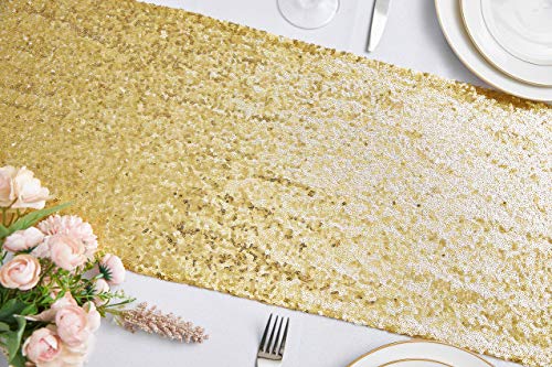 2PCS 12x72 Inch Sequin Table Runner Gold Glitter Table Runner for Party, Wedding, Bridal Baby Shower, Event Decorations（2PCS, 12x72 Inch, Gold） by Hahuho - Used condition - Image 2
