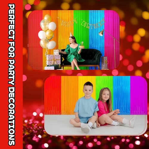Image of 6 Pack Glow in The Dark Curtains Party Supplies 6.6 x 3.3 Ft Glow Tinsel Foil Fringe Curtains Colorful Photo Booth Prop Backdrop Streamer for Birthday Holiday Neon Party Decorations