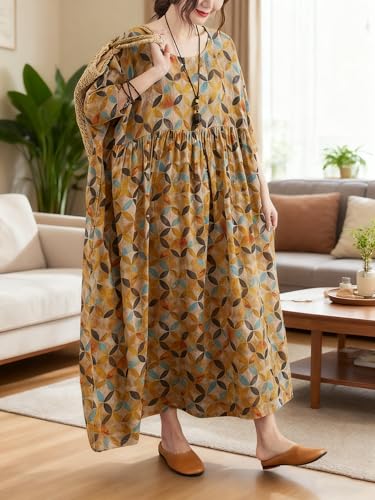 Image of Women's Plus Size Dresses Casual Vintage Printed Summer Baggy Dress