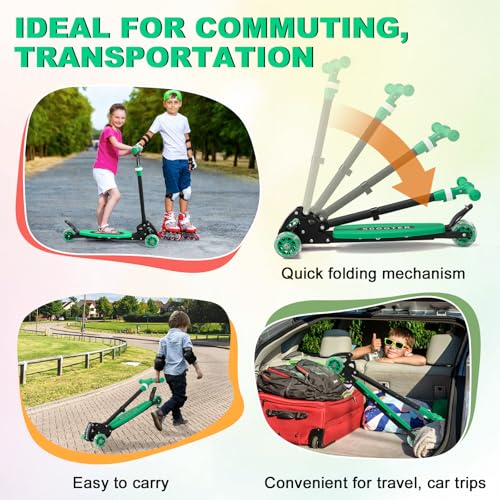 Kids Kick Scooter: Light-Up 3 Wheel Scooters for Kids 6-12,3 Adjustable Height Handlebar, Lean-to-Steer,Widen Anti-Slip Deck, Folding Heavy Duty Scooter for Boys Girls Ages 6-8,up to 170 Lbs by DEROFIT - Image 7