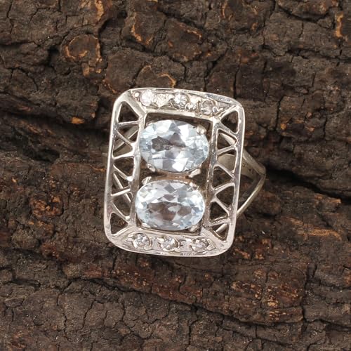 Bague en topaze bleue naturelle faite main avec zircones - 3