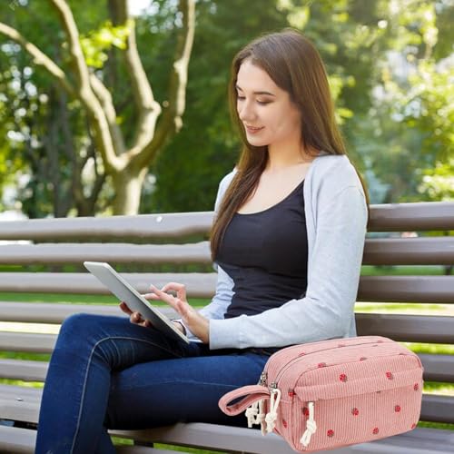 Image of Bluboon Large Capacity Pencil Case Pen Pouch for School Supplies, Teens, Girls, Boys, Women & Men, Durable Multi-Purpose Organizer (Strawberry Pink2)
