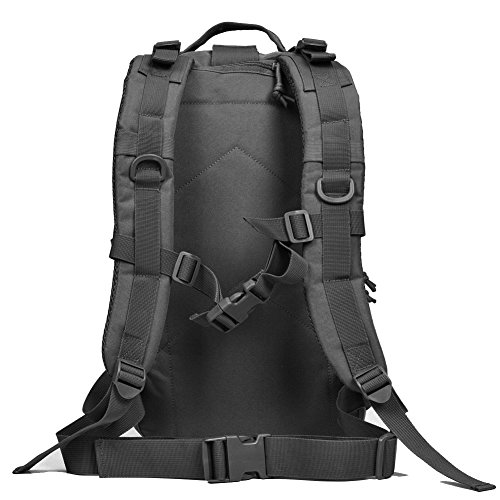 REEBOW GEAR Tactical Backpack Army Molle Military Style Assault Pack Bug Bag Backpacks 34L Daypack (With Flag Patch, Black)