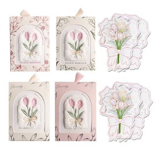 Sitengle タオル ギフト 8個 個包装 メッセージカード付き 引っ越し 挨拶 退職ギフト 結婚式 プチギフト 可愛い 花刺繍ループ付きタオル プレゼント 女性 誕生日 母の日 ありがとう お返し 記念品 景品 粗品 (セットA 8個)