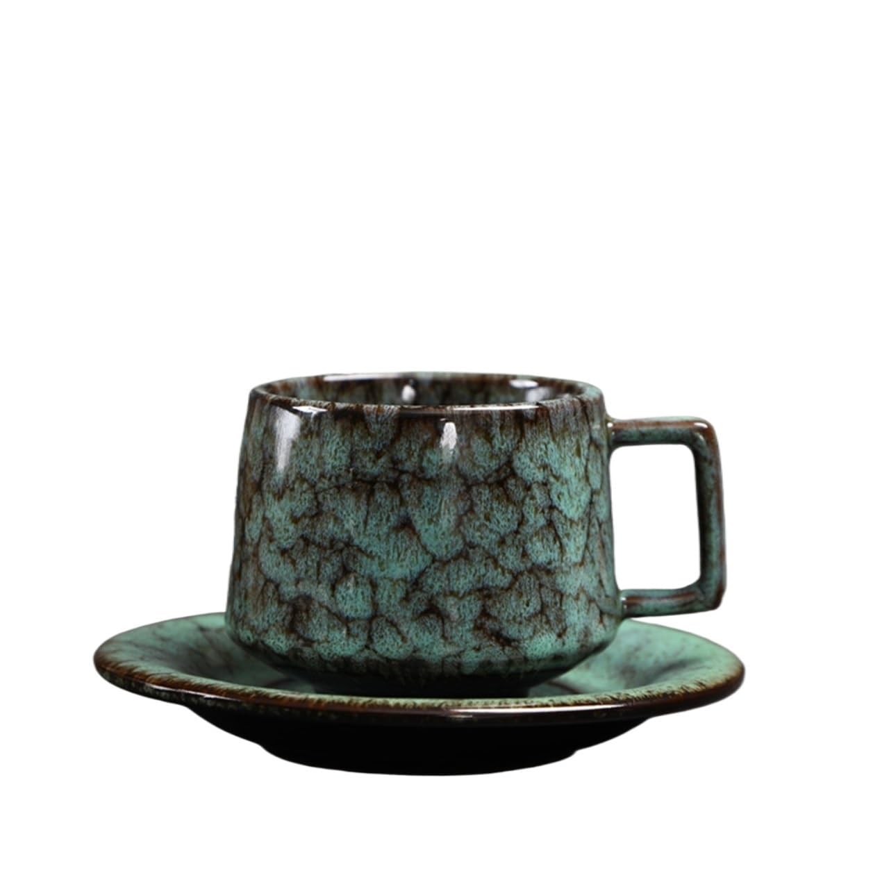LIBANGRONG-888 Mugs Coffee Cup with Saucer Set Ceramic Retro Stoneware Mug Irregular Pattern Milk Tea Cup