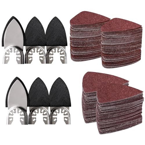 Image of 156pcs Finger Sanding Kit - 150 Papers & 6 Pads, 60-240 Grit for Multi-Tools, Wood /Metal /Plastic, Hook & Loop Backing