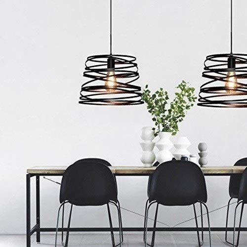 Lustre industriel vintage en fer forgé et finition spirale texturée