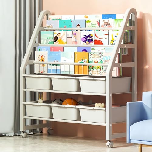 Tidy Space 子ども 本棚 絵本ラック おもちゃ 収納 大容量 キャスター付き コミック ディスプレイラック ランドセルラック おしゃれ 子供部屋 収納 収納ボックス付き 組み立てが簡単 移動が簡単
