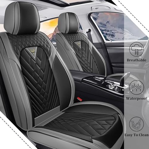 Image of Car Seat Covers Full Set for Subaru Forester 2000-2026, Waterproof Nappa Leather Car Seat Cover, Full Coverage Car Seat Covers Sets(5 Seats /Gray Black)