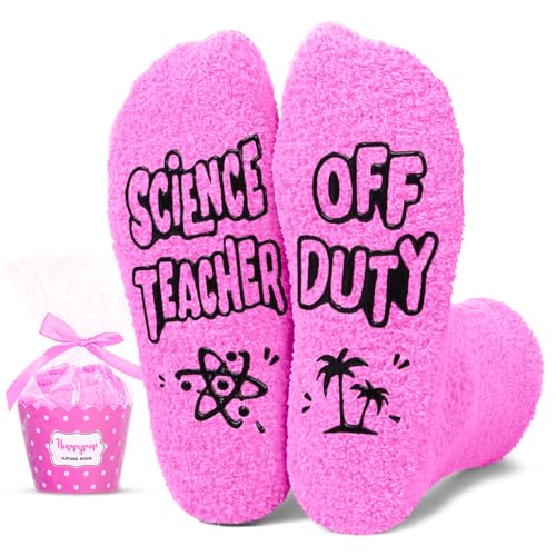 HAPPYPOP 2025 Science Teacher Appreciation Gifts - Physics Teacher Gifts for Women, Funny Fuzzy Back to School Socks for Science Lovers
