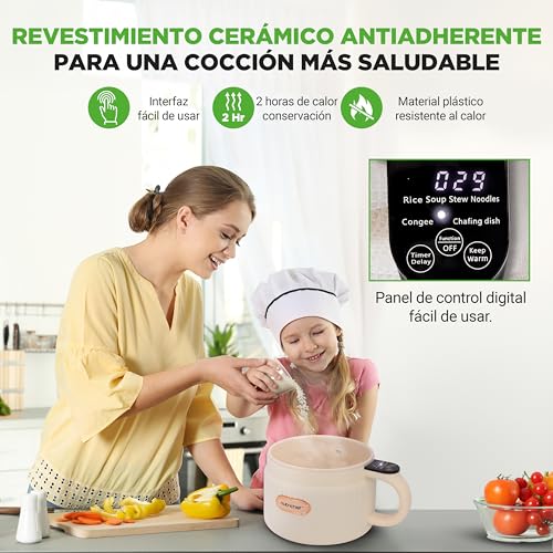 Nutrichef arrocera electrica mini, Rice cooker, Portatil, Preparador de comidas, Recubrimiento ceramico antiadherente, Panel de control digital, 6 funciones de coccion, 1.5L - imagen 3