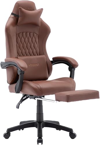 OHAHO Silla de computadora con reposapiés y soporte lumbar, silla de juego ajustable en altura con asiento giratorio de 360 y reposacabezas y para