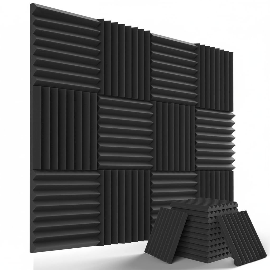 URBAN-X® Wedge Soundproofing Studio Acoustic Foam 1'x1' - 2 Inches 50D High Density, Soundproof Foam, Noise Reduction Panels, Echo Absorption (Set of 6, Black)