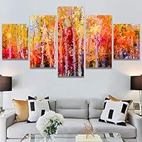 SIGNWIN 5 Panel Canvas Wall Art Modern Art Forest Multicolor Photography Relax/Calm Romantics Scenic for Home Decorations Ready to Hang - 60
