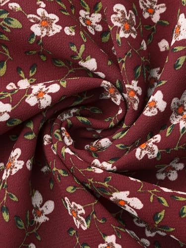 Image of Allegra K Fall Casual Floral Dress for Women 2025 Long Sleeve Crew Neck Chiffon Midi Tea Party Ruffle Dresses